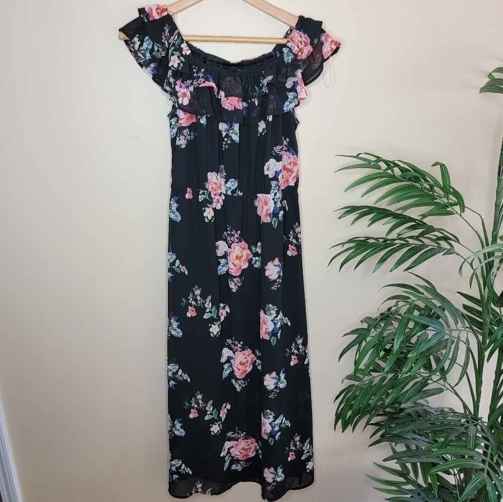 NWT Gilli | Black Pink Floral Off The Shoulder Maxi Dress Size Small